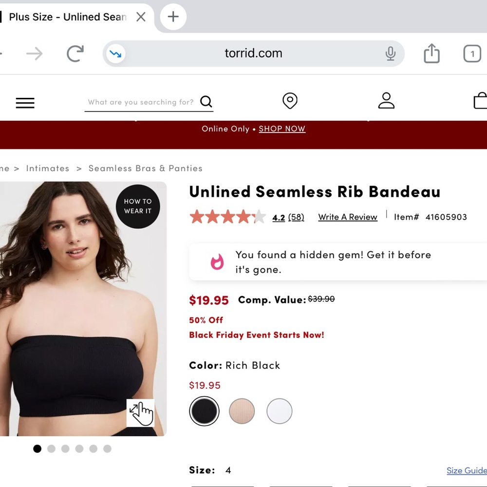 Torrid Rich Black Seamless Bandeau